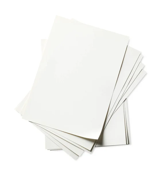 白い背景の紙シートのスタック トップビュー ストックフォト