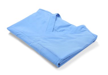 Açık mavi tıp üniforması beyazda izole edilmiş.