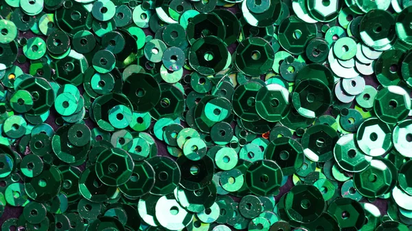 Many Beautiful Green Sequins Background Closeup — Stock Photo, Image