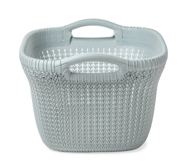 Empty plastic laundry basket isolated on white