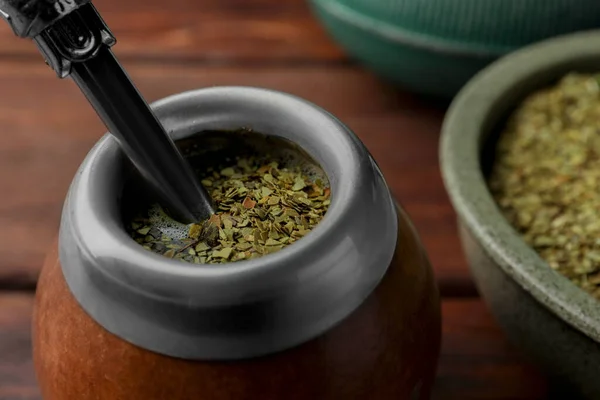 Calabash Herbata Mate Bombilla Zbliżenie — Zdjęcie stockowe