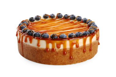 Karamelli ve beyaz yaban mersinli nefis peynirli kek.