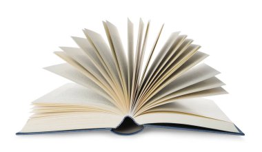 Beyaz üzerine izole edilmiş sert kapaklı kitabı aç