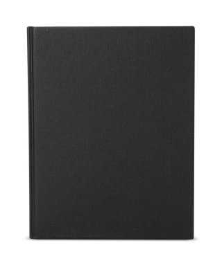 Siyah sert kapaklı kapalı bir kitap beyaz üzerine izole edilmiş