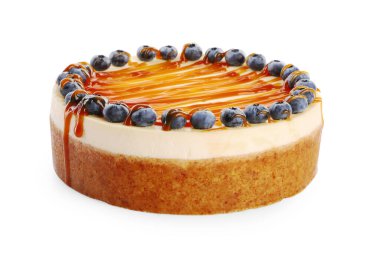 Karamelli ve beyaz yaban mersinli nefis peynirli kek.