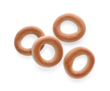 Lezzetli kuru simit (sushki) beyaz, üst görünümde izole