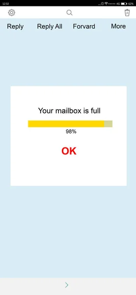 Mailbox storage is full - informative notification. Interface of email box, illustration