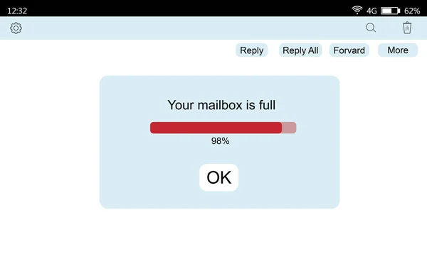 Mailbox storage is full - informative notification. Interface of email box, illustration