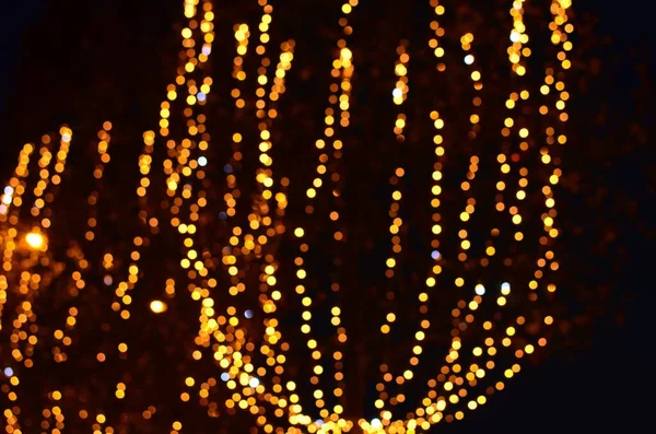 Blurred View Street Beautiful Lights Trees Night Bokeh Effect — Stock Photo, Image