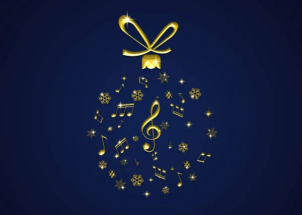Weihnachtskugelform Aus Musiknoten Und Schneeflocken Auf Blauem Hintergrund Illustrationsdesign — Stockfoto