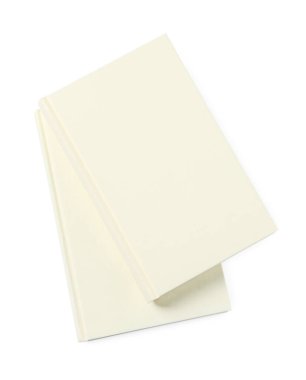 Üst görünümde beyaz üzerine izole edilmiş ciltli kitap yığını