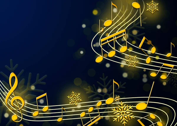 Weihnachtsmelodie Noten Und Schneeflocken Auf Blauem Hintergrund Platz Für Text — Stockfoto