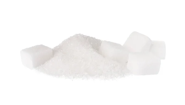 Açúcar Granulado Cubos Isolado Sobre Branco — Fotografia de Stock