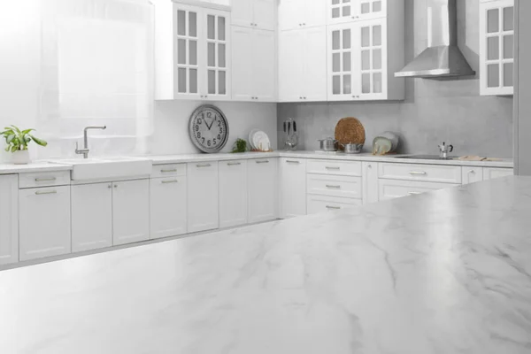 Elegante Encimera Mármol Blanco Cocina Diseño Interiores — Foto de Stock