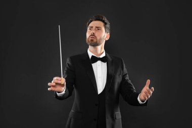 Siyah arkaplanda batonu olan profesyonel iletken