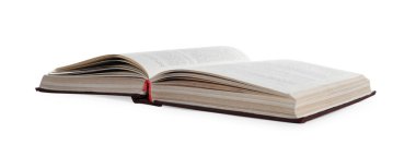 Eski açık ciltli kitap beyaza izole edilmiş