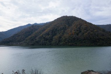 Dağlardaki güzel nehrin resimli manzarası