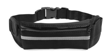 Siyah bel çantası beyaza izole edilmiş.