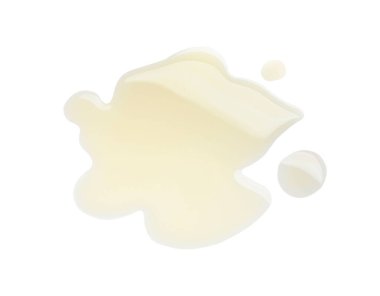 Beyaz arka plana dökülen yemek yağı, üst görünüm