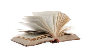 Beyazda izole edilmiş eski ciltli kitabı aç