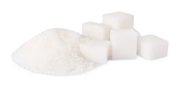 Açúcar Granulado Cubos Isolado Sobre Branco — Fotografia de Stock