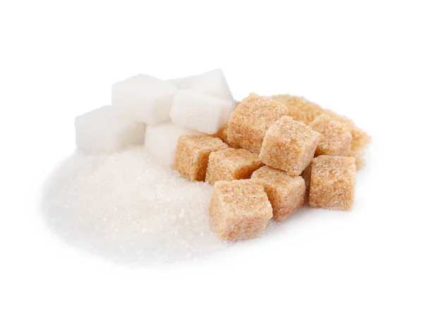 Különböző Típusú Cukor Fehér Alapon — Stock Fotó