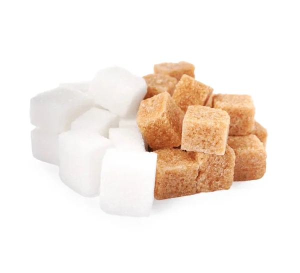 Diferentes Cubos Açúcar Refinado Fundo Branco — Fotografia de Stock