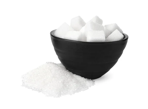 Granulovaný Krychlový Cukr Miskou Bílém Pozadí — Stock fotografie