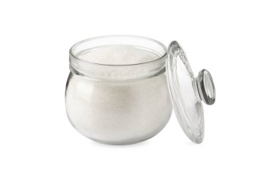 Beyaz üzerine izole edilmiş cam şeker kavanozu