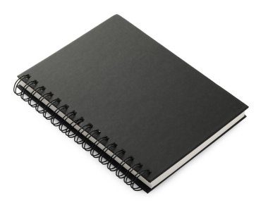 Closed black office notebook isolated on white
