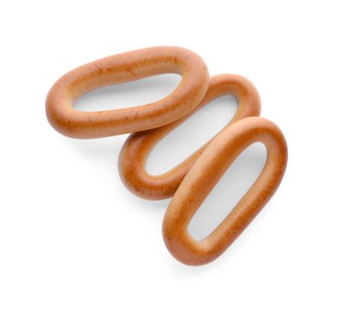 Lezzetli kuru simit (sushki) beyaz, üst görünümde izole