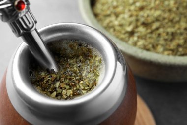 Calabash, Bombilla ve mat çayı, yakın plan.