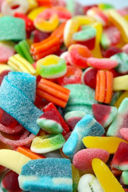 Arka plan olarak lezzetli renkli jöle şekerlemeleri, yakın plan