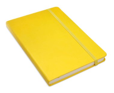 Closed yellow office notebook isolated on white
