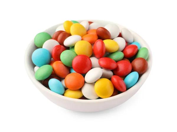 用五彩缤纷的糖果与白色隔离的碗 — 图库照片