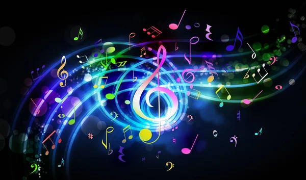 Many Music Notes Other Musical Symbols Black Background Bright Illustration — Stockfoto