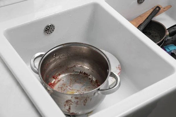 Sink Dirty Metal Pot Kitchen — Foto Stock