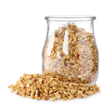 Kavanozdaki kurutulmuş portakal tadı beyaza izole edilmiş.