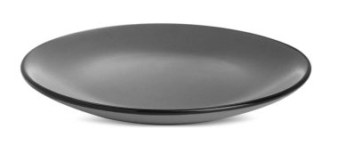 Boş gri seramik tabak beyaza izole edilmiş