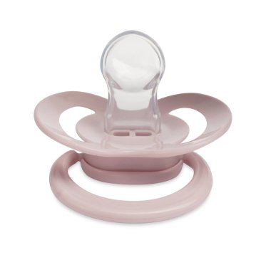 Beyaz üzerine izole edilmiş yeni pembe bebek emziği