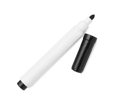 Black marker isolated on white, top view. School stationery