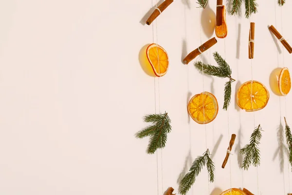 Handmade Decor Dry Orange Slices Cinnamon Sticks Fir Tree Branches — Stockfoto