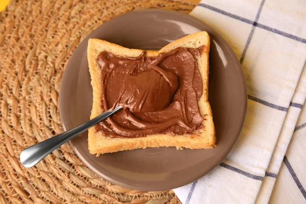 Tasty Toast Chocolate Paste Wicker Mat View — 스톡 사진