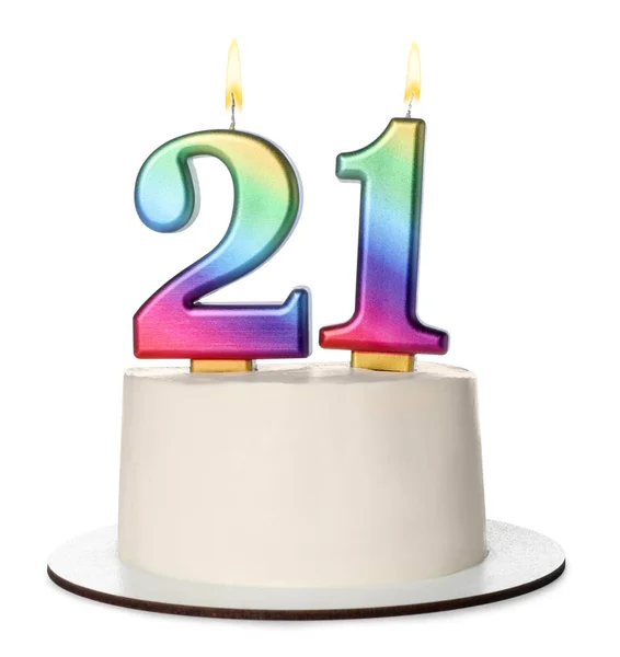 21St Birthday Delicious Cake Number Shaped Candles Coming Age Party — Zdjęcie stockowe