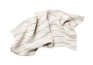 Striped fabric napkin on white background, top view