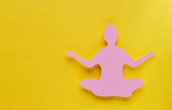 Woman Health Paper Female Figure Yellow Background Top View Space — Zdjęcie stockowe