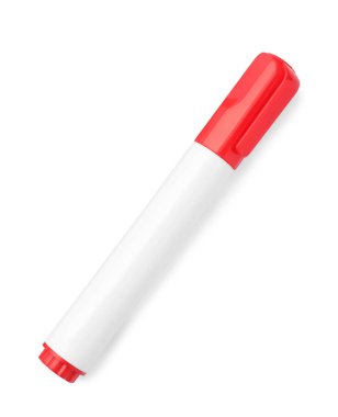 Bright red marker isolated on white, top view. School stationery