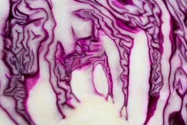 Half of fresh red cabbage as background, closeup