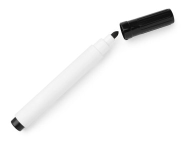 Black marker isolated on white, top view. School stationery