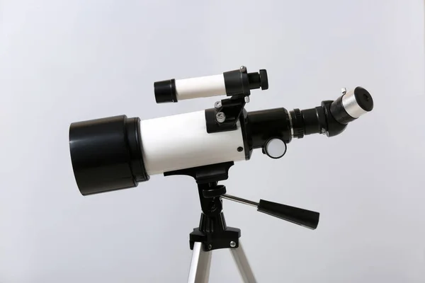 Tripod Modern Telescope Light Background Closeup — Stok fotoğraf